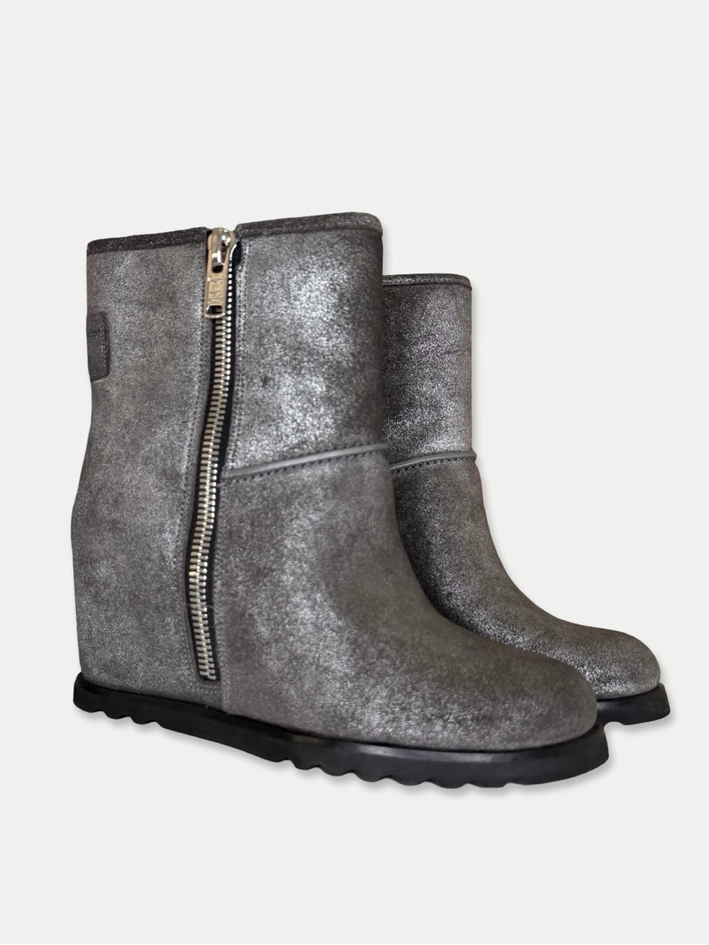Marc by Marc Jacobs Harper RARE Metallic Silver Suede Wedge Boots 36